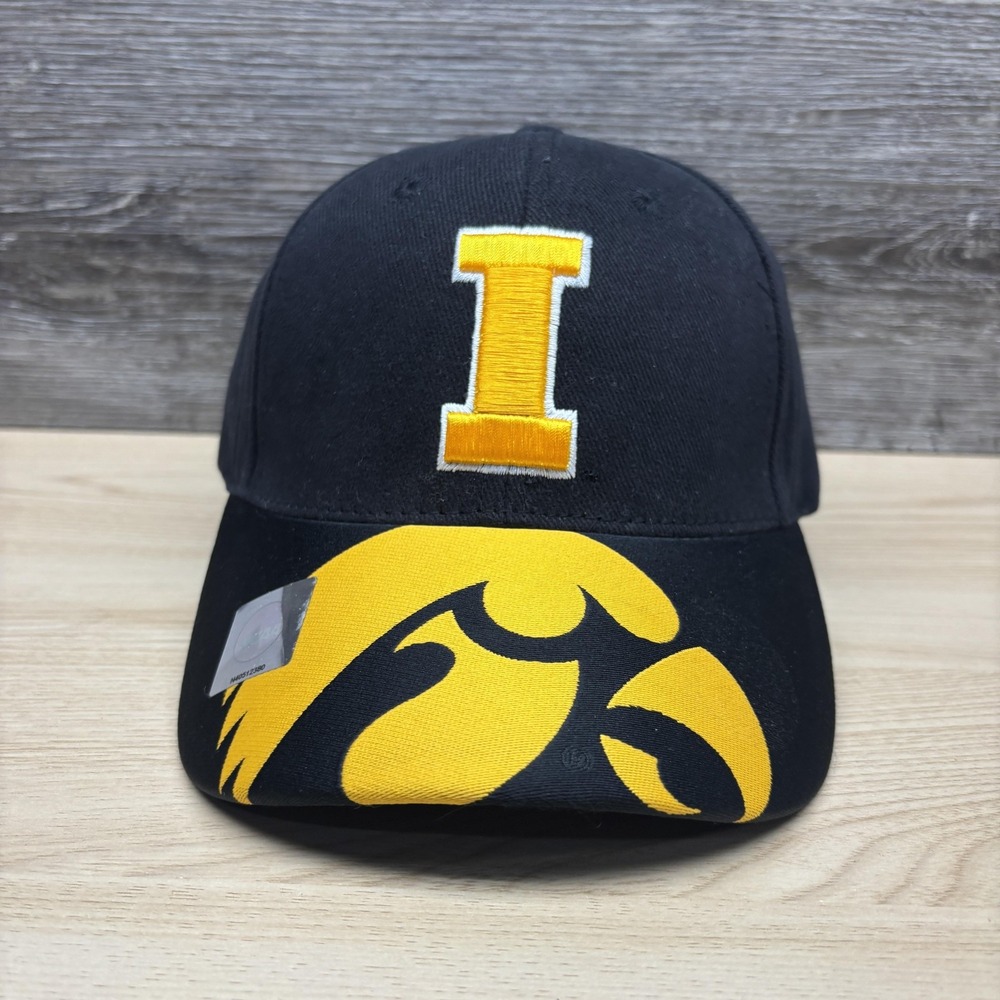 Iowa Hawkeyes Hat Cap Strap Back Mens Black Yellow NCAA Football College